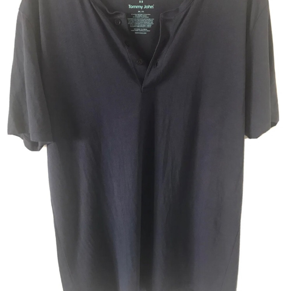Tommy John Men’s Tri-Blend Fabric Lounge Henley Short Sleeve T-Shirt, Navy, M